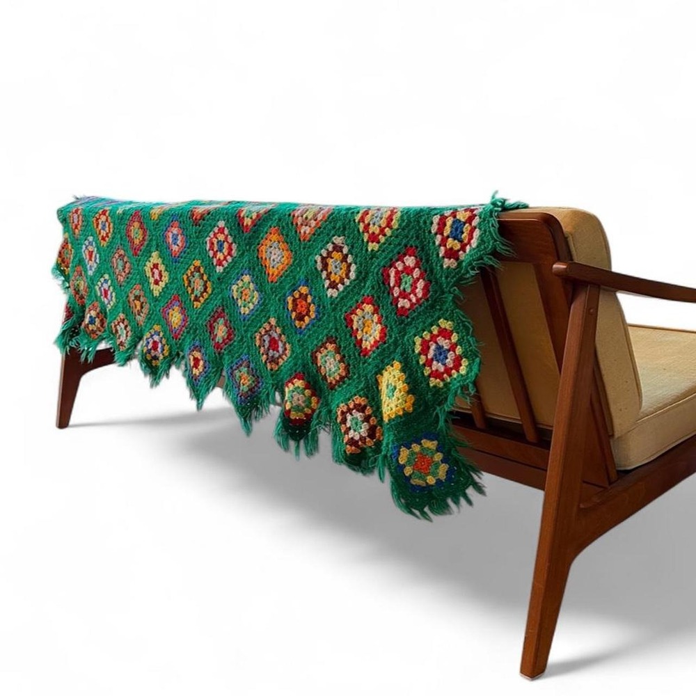 Vintage Crochet Granny Square Throw Blanket